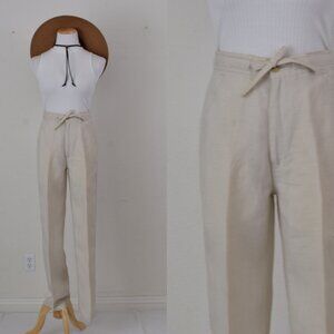 Vintage 90s Beige Drawstring Flat Front Pants | 28-30 waist‎